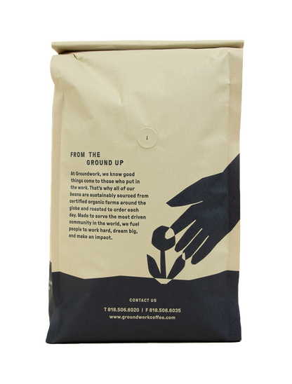 Back of bag 5lb Organic SIngle Origin Peru light roast