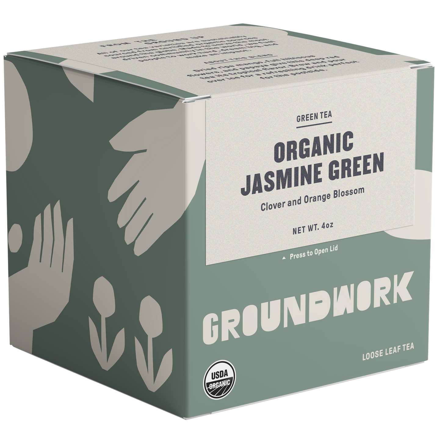 organic jasmine green tea with notes of clover and orange blossom