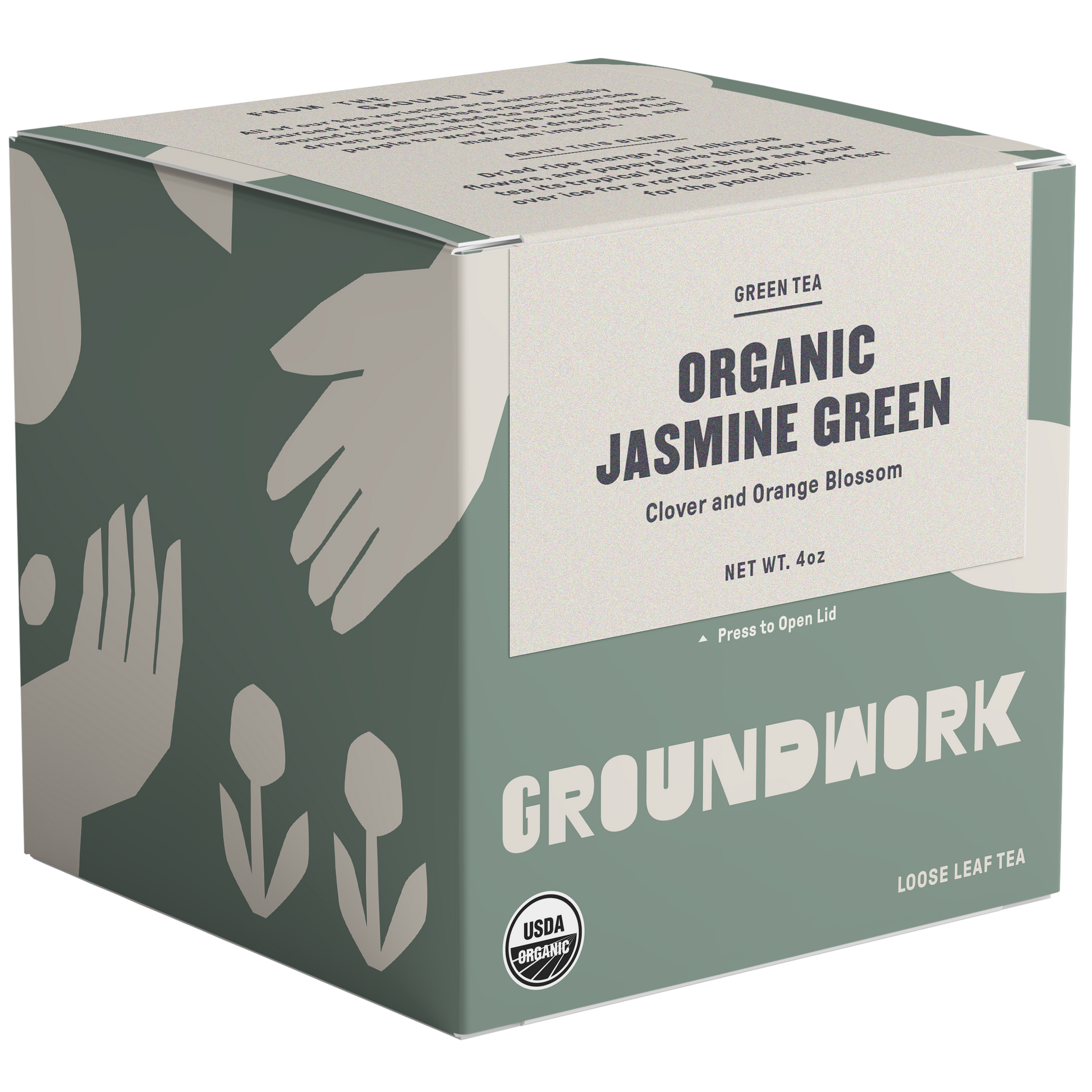 organic jasmine green tea with notes of clover and orange blossom