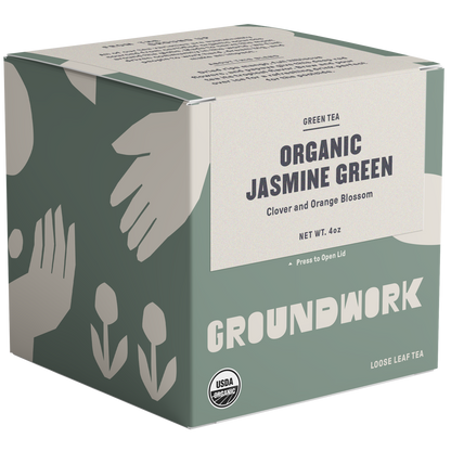 organic jasmine green tea with notes of clover and orange blossom