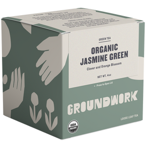 organic jasmine green tea with notes of clover and orange blossom